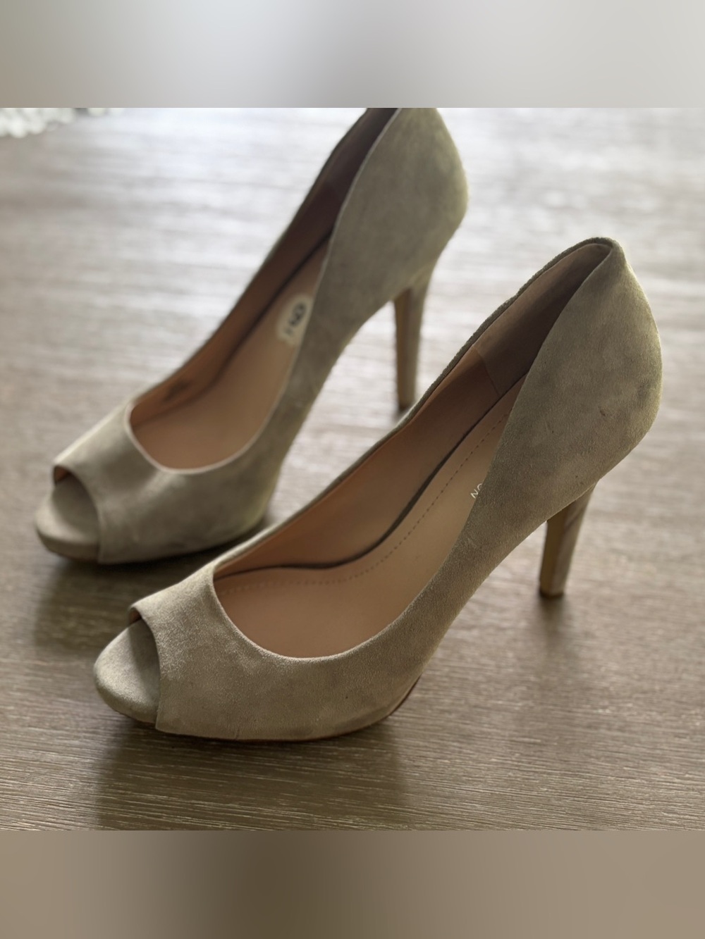 Women’s light gray Suede Peep-Toe High Heels
